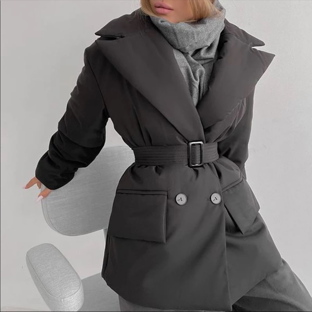 Black Belted Winter Parka Coat
